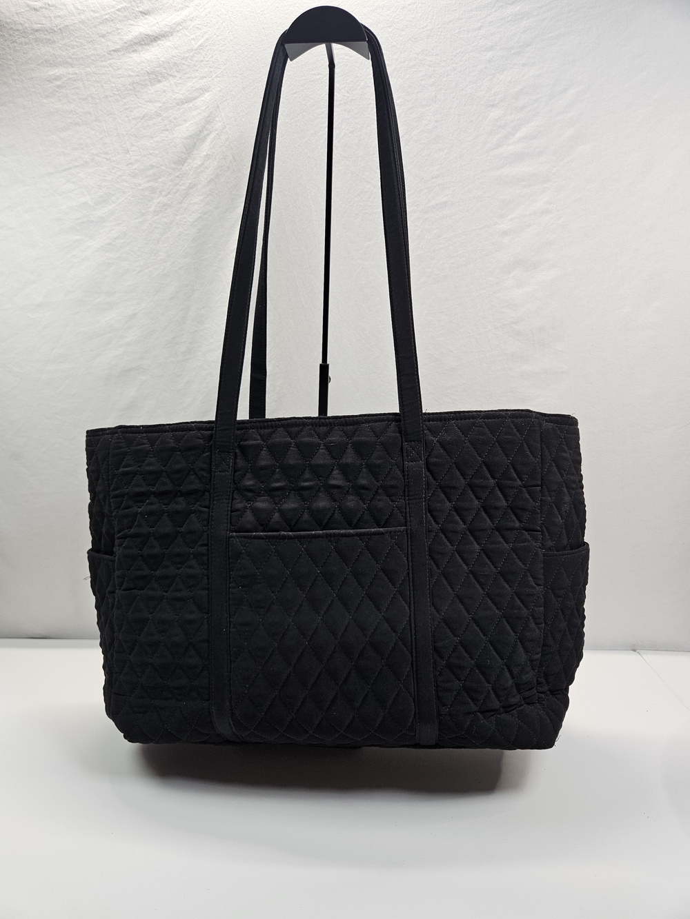 Vera Bradley Black Quilted Cotton Tote Shoulder Bag Black White Paisley Lining